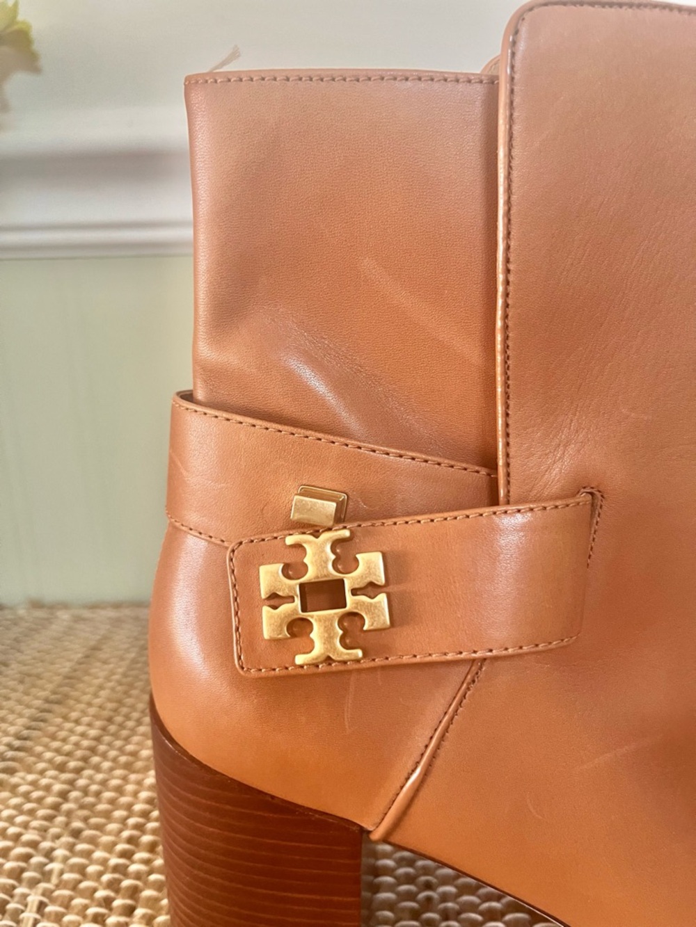 Tory Burch Tan Leather Ankle Boots with Gold Logo Accent - Picture 3 of 12